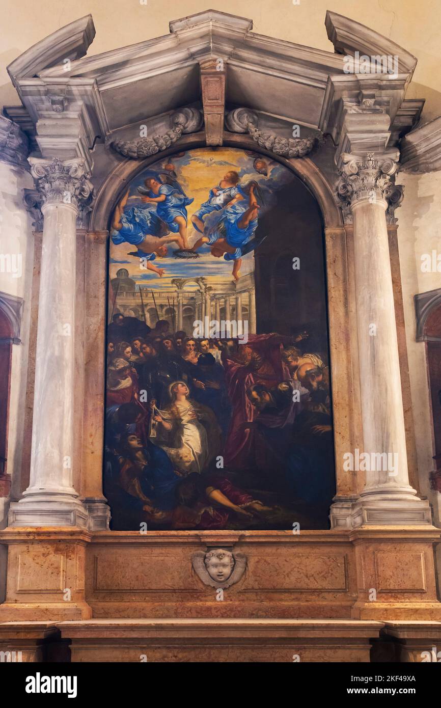 Gemälde von Tintoretto "Il miracolo di S.Agnese", in Kirche, Chiesa della Madonna dell'Orto, Grabeskirche von Tintoretto,  Venedig, Italien Stock Photo