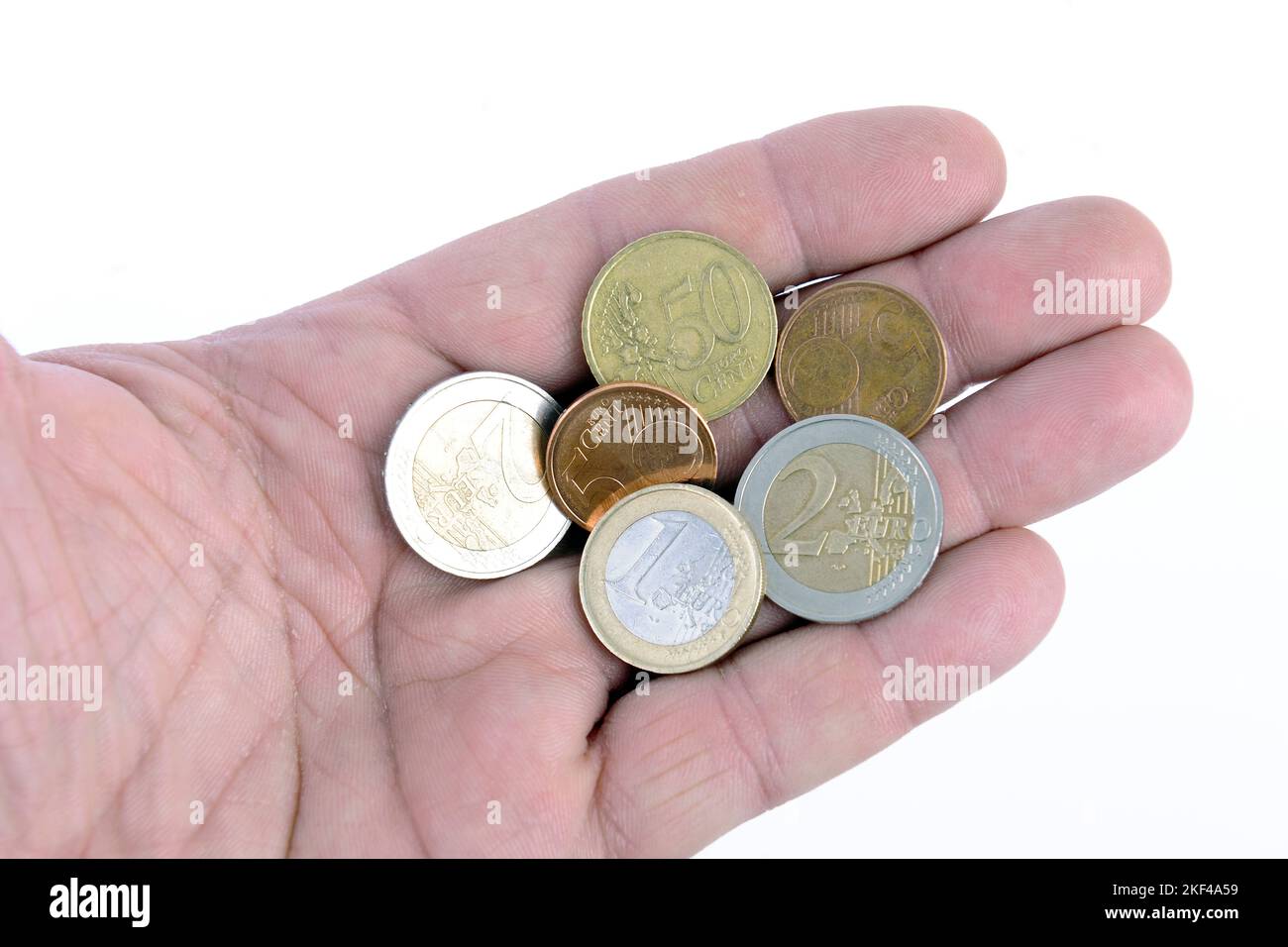 Euro Münzen , Kleingeld in einer Hand Stock Photo