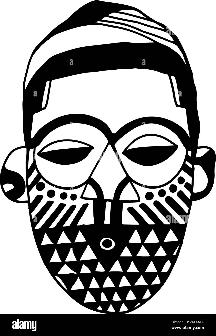 African tribal ritual mask. Doodle black and white outline simple art ...