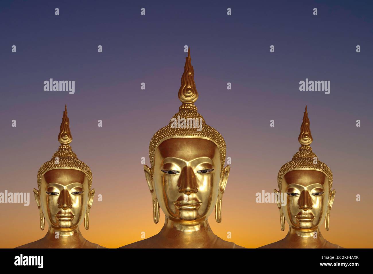 Asien, Buddha, Thailand, Buddha, Buddhas, drei, gold, goldene, frontal, Porträt, Porträts, Composing, Bangkok, Stock Photo