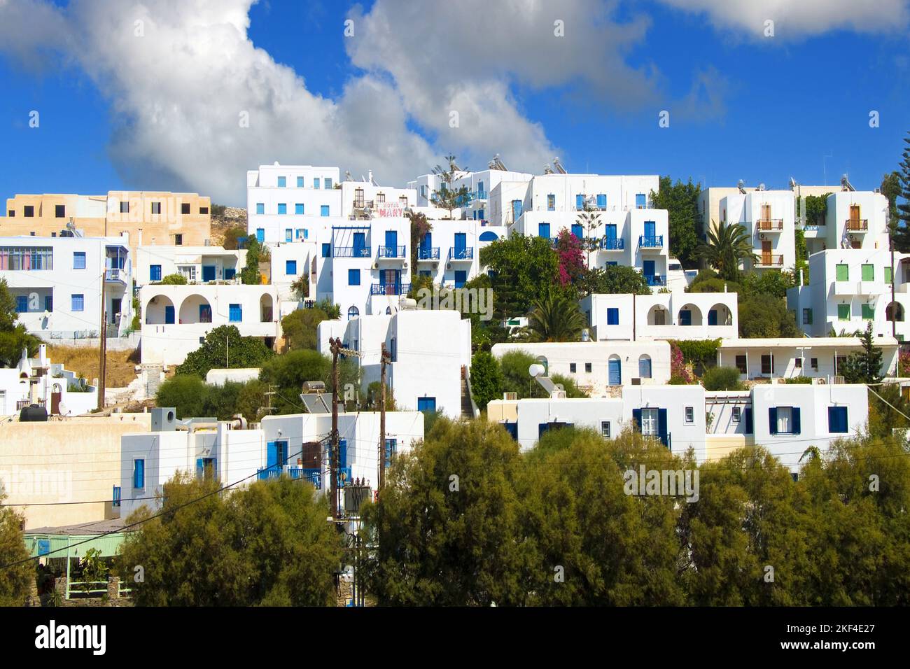 Wohnanlage auf Paros, Kykladen, Griechische Inseln, Parikia, Griechenland, Insel in der Ägäis, Nebenmeer, Mittelmeer, Apartments, Stock Photo