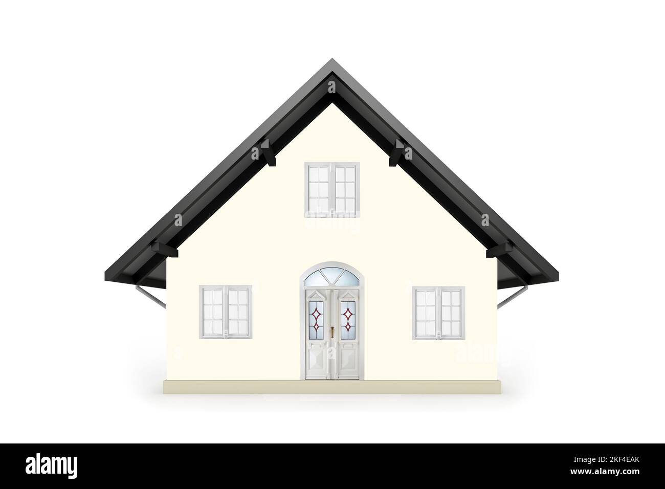 Ein pastellfarbenes Einfamilienhaus, weisse Fenster, weisse Eingangstür, Bleiverglasung, Stock Photo