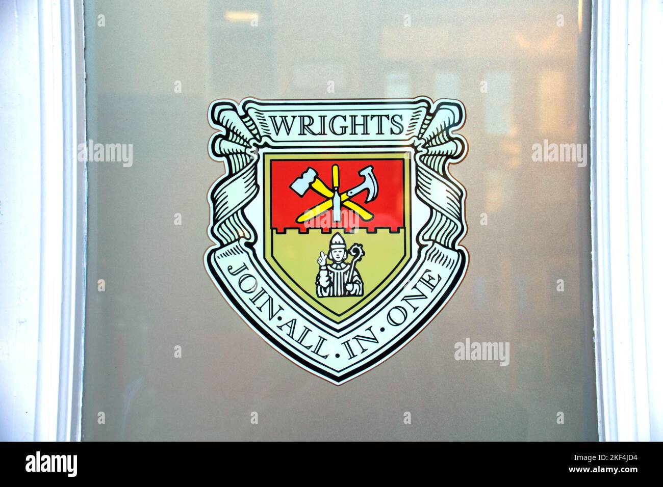 trades hall Glasgow close up of coat of arms for trade guild wrights