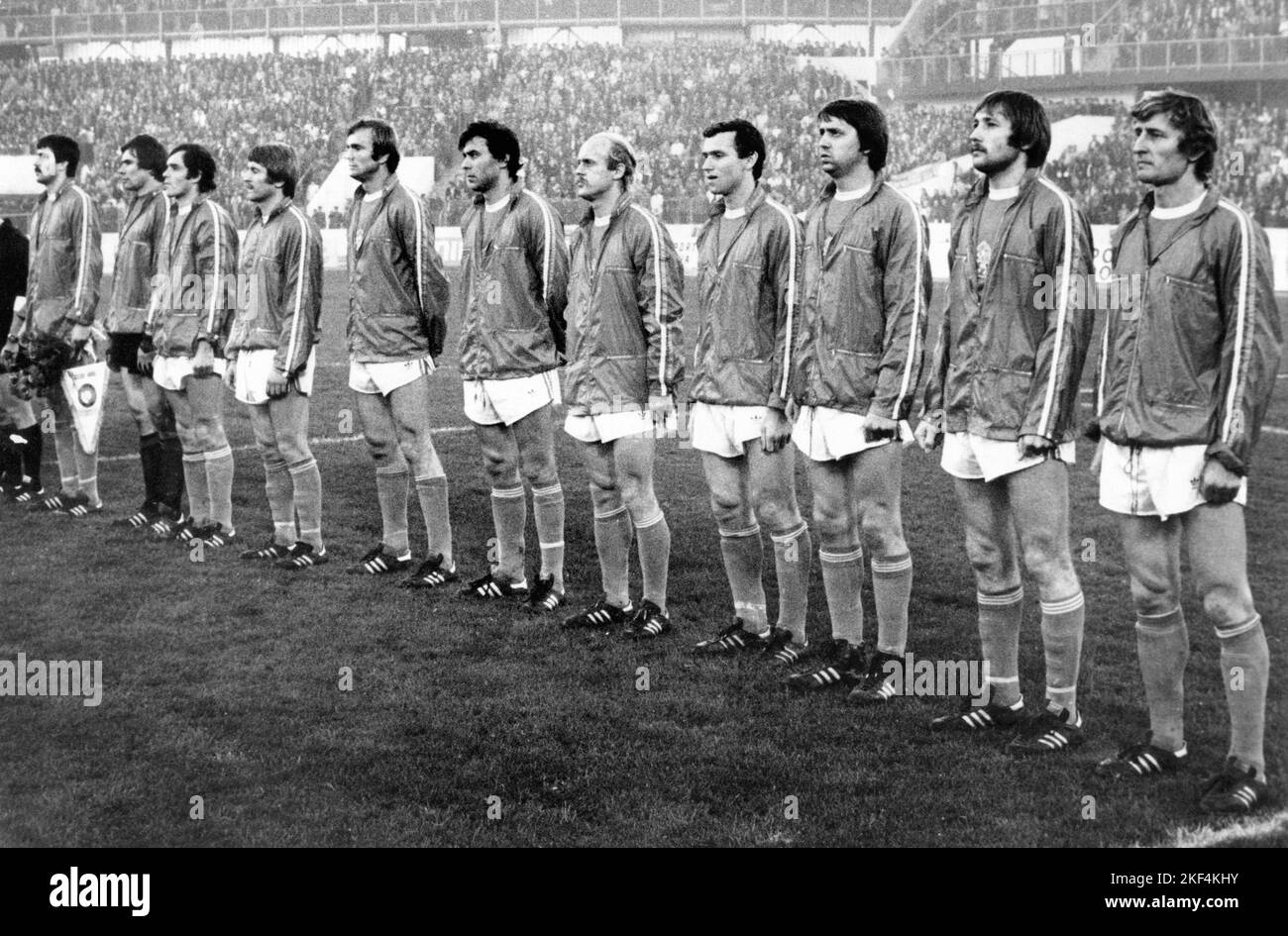 Czechoslovakia national team line up before kick-off. (l-r) Anton ...