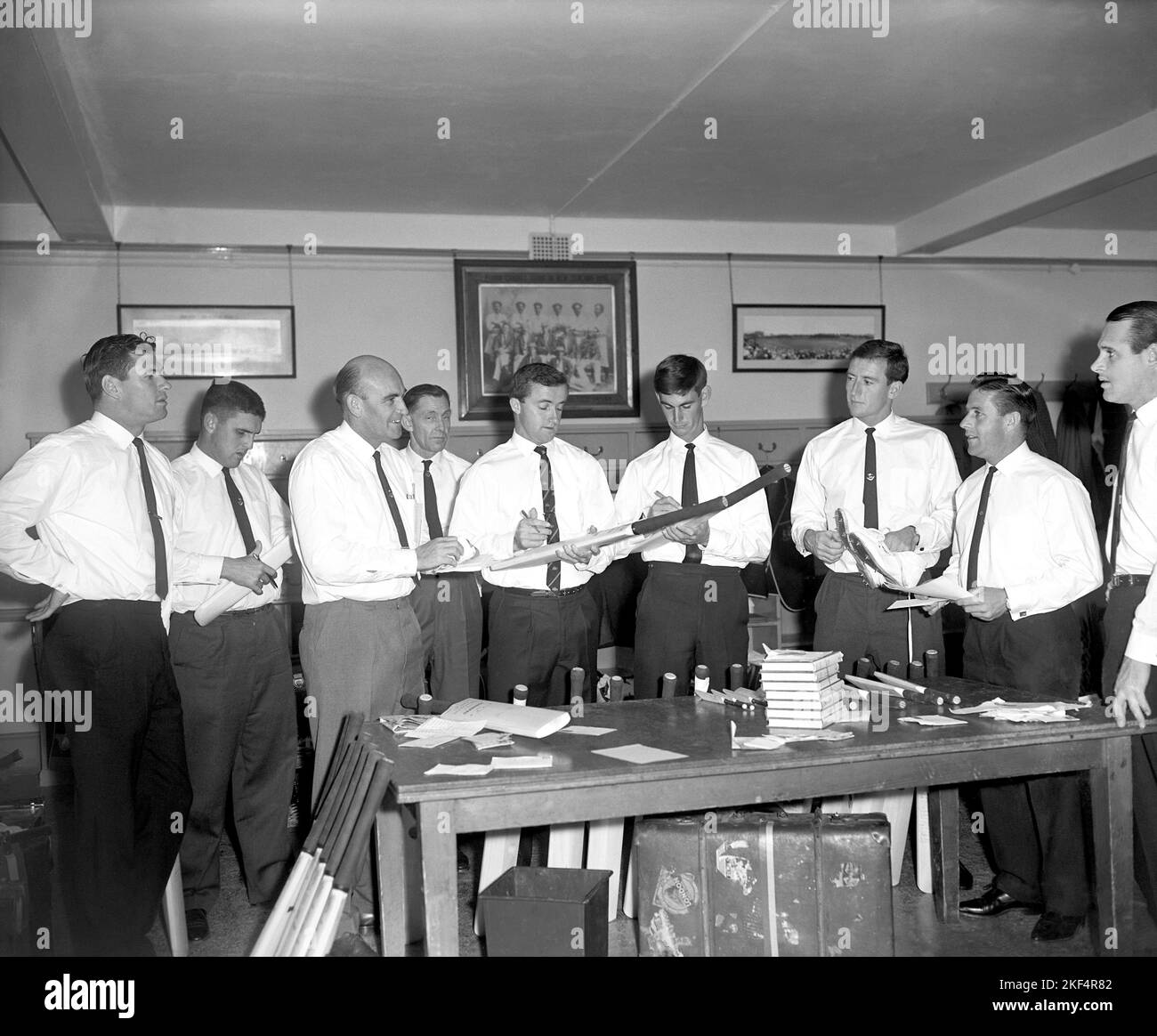 The Australia cricket team signing cricket bats at a Woolworths department store in London Stock