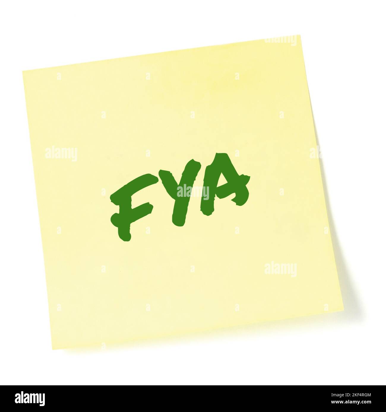 For your action acronym FYA green marker written business initialism text corporate information recipient advice actionable info isolated post-it note Stock Photo