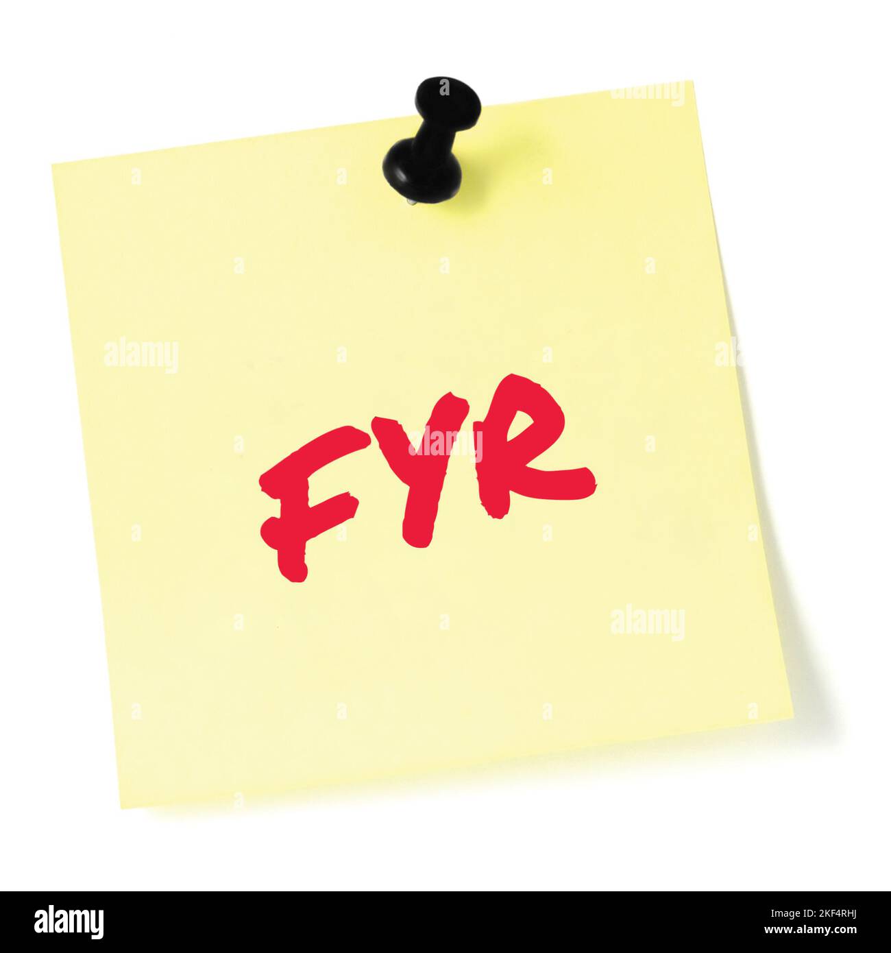 For your reference acronym FYR red marker written business initialism text, corporate scrutiny information recipient advice, isolated post-it note Stock Photo