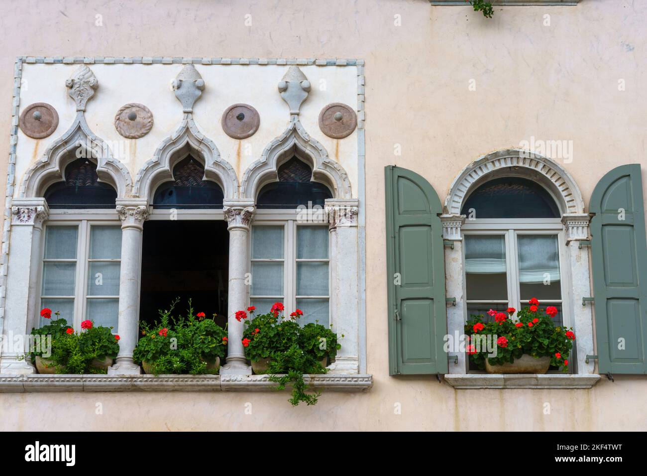 Exterior of historic buildings in Venzone, Udine province, Friuli-Venezia Giulia, Italy Stock Photo