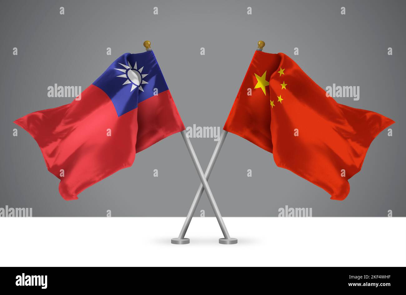 Two Wavy Crossed Flags of China and Taiwan, Sign of Chinese and