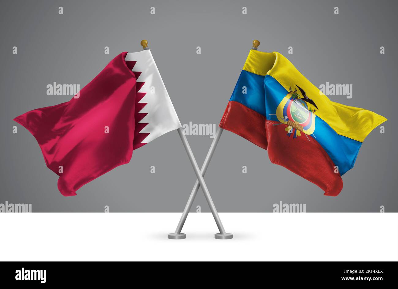 Flags of Qatar and Ecuador, International Relationship and Cooperation Stock Photo