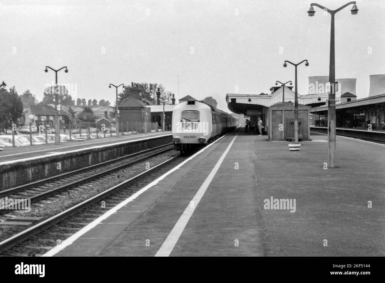 original british rail prototype hst high speed train diesel locomotive class 252 number 252001 on passenger service didcot late 1970s early 1980s Stock Photo