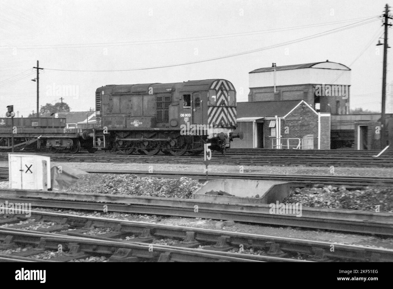 original british rail diesel locomotive class 08 number 08803 shunter on shunting service didcot late 1970s early 1980s Stock Photo