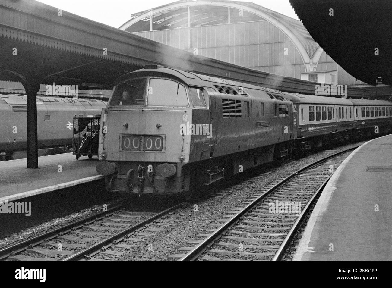 original british rail diesel hydraulic locomotive class 52 number d1051 western ambassador on passenger service paddington mid 1970s 1976 Stock Photo