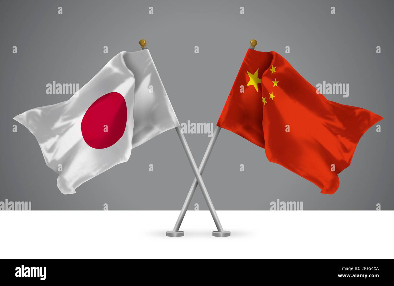 Two Wavy Crossed Flags of China and Japan, Sign of Chinese and Japanese