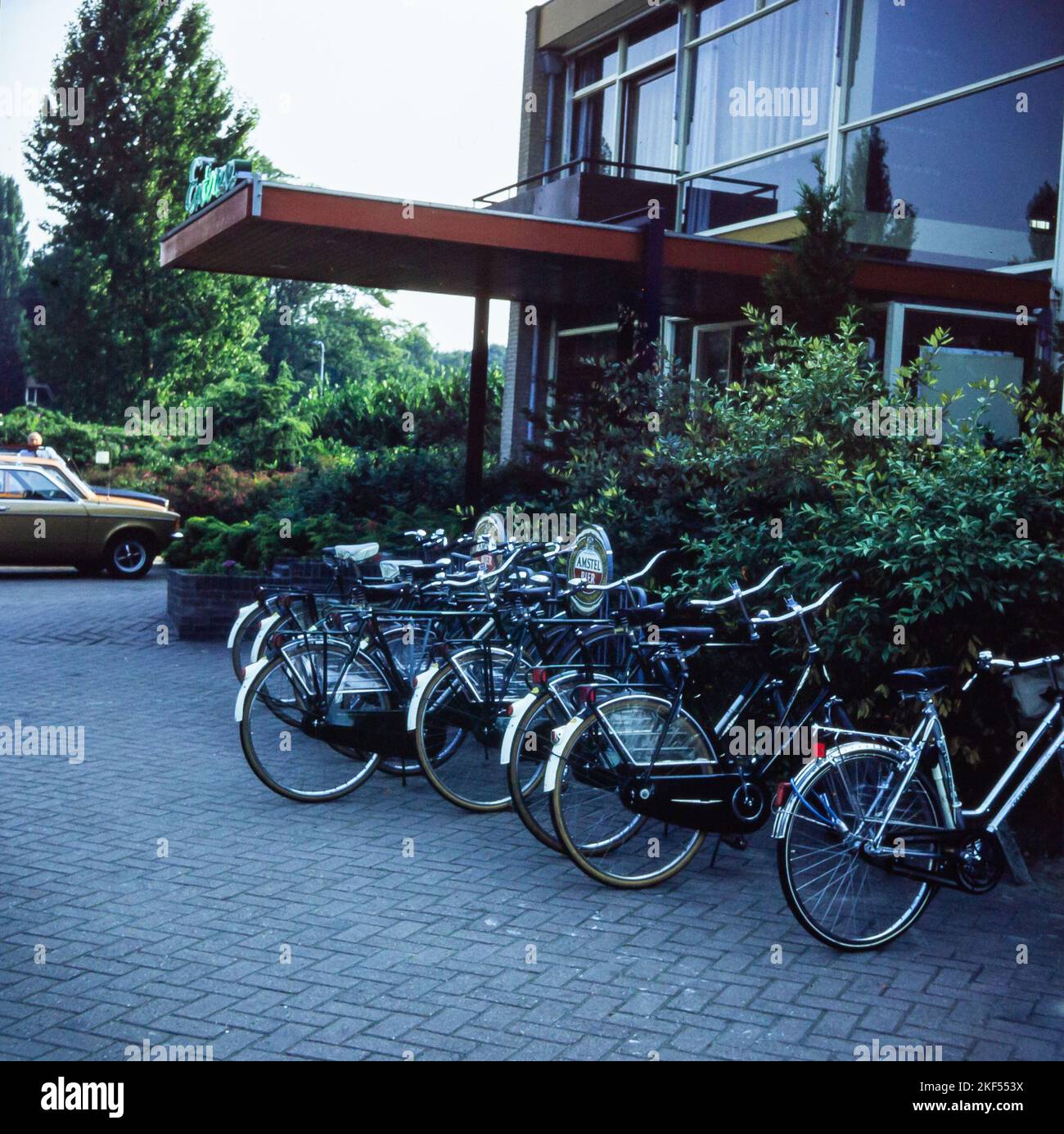 Cycles (bikes) outside Het Postiljon Motel, Almelo, Holland in 1981