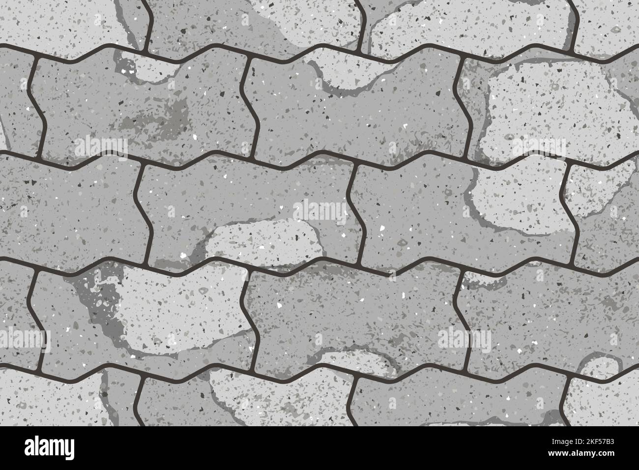 Seamless pattern of pavement with figured interlocking textured cracked old bricks Stock Vector