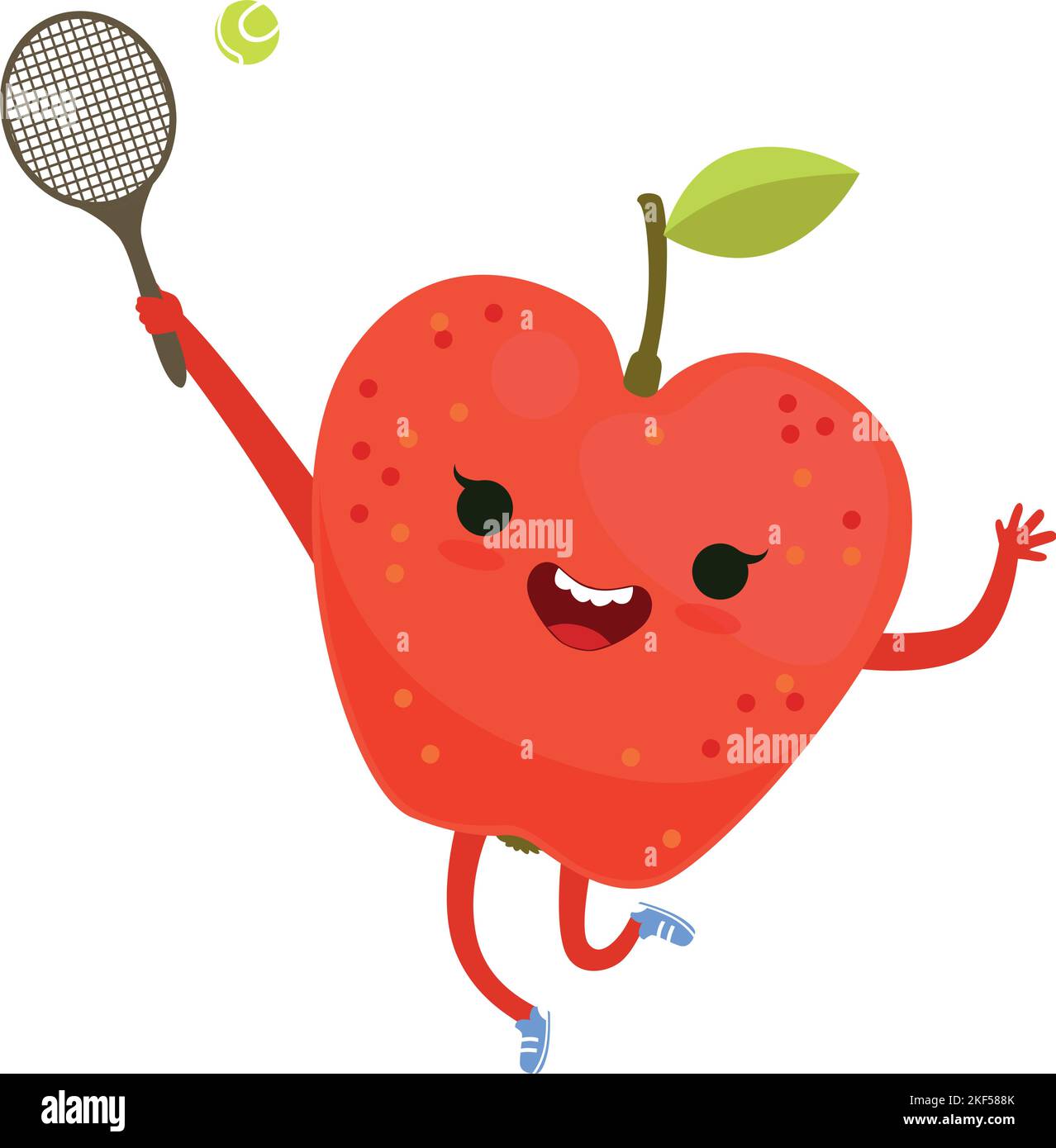 Apple playing tennis. Cartoon fruit. Sport character Stock Vector Image