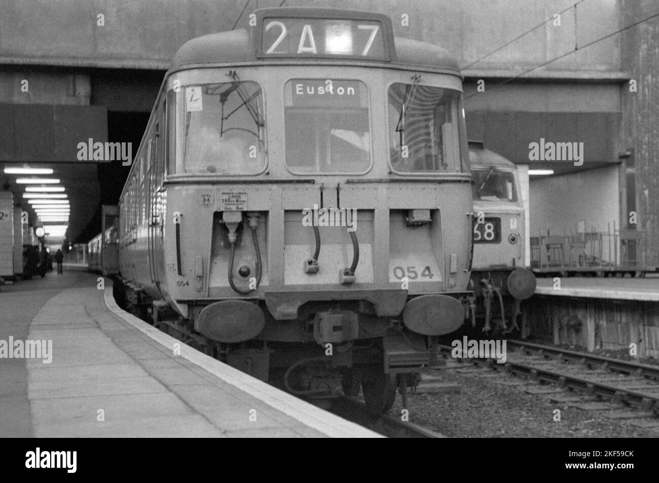 original british rail electric multiple unit on passenger service birmingham new street station late 1970s early 1980s Stock Photo