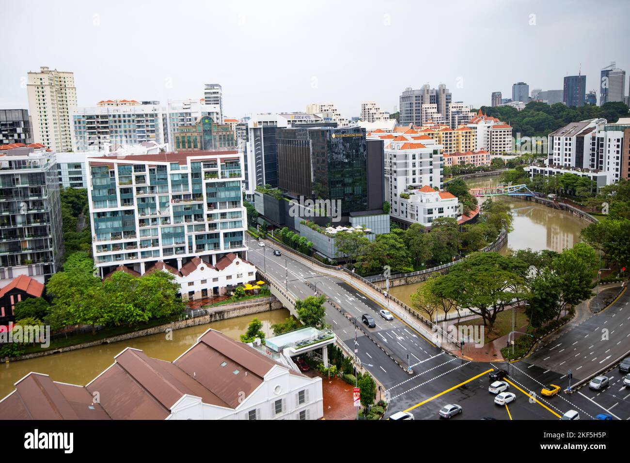 Singapore city centre buildings and traffic complex Stock Photo