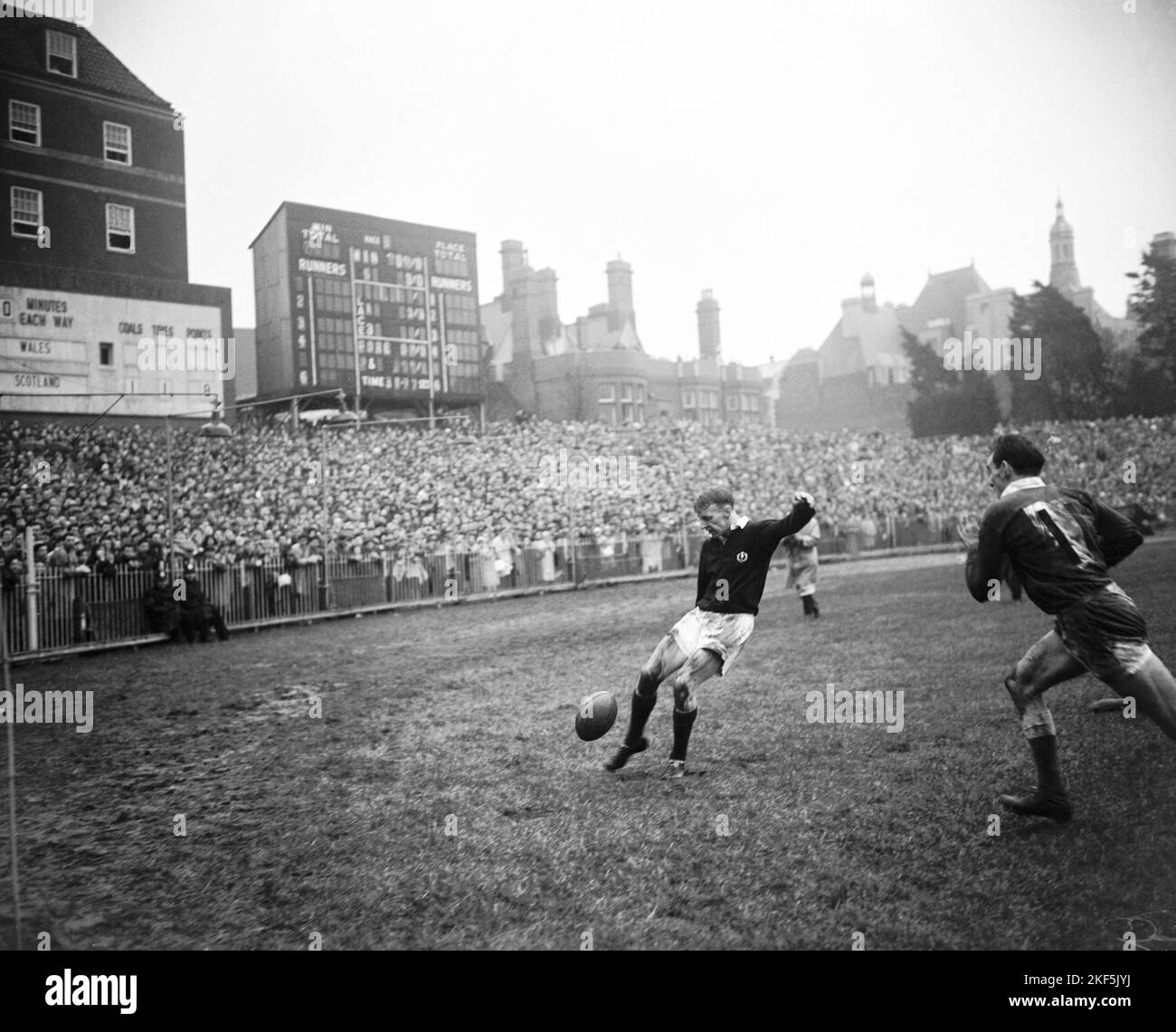Scotland's Ken Scotland kicks for touch Stock Photo Alamy