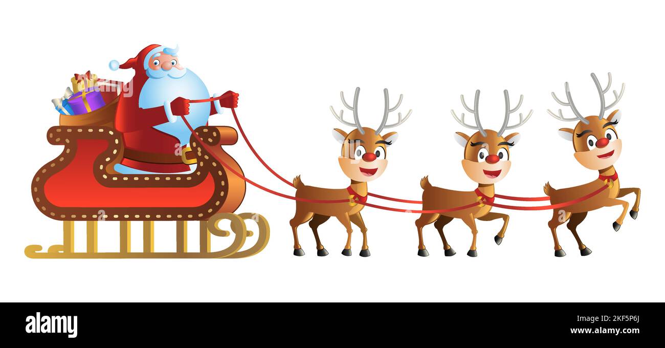 Clipart of cartoon version of reindeer and santa claus in christmas ...