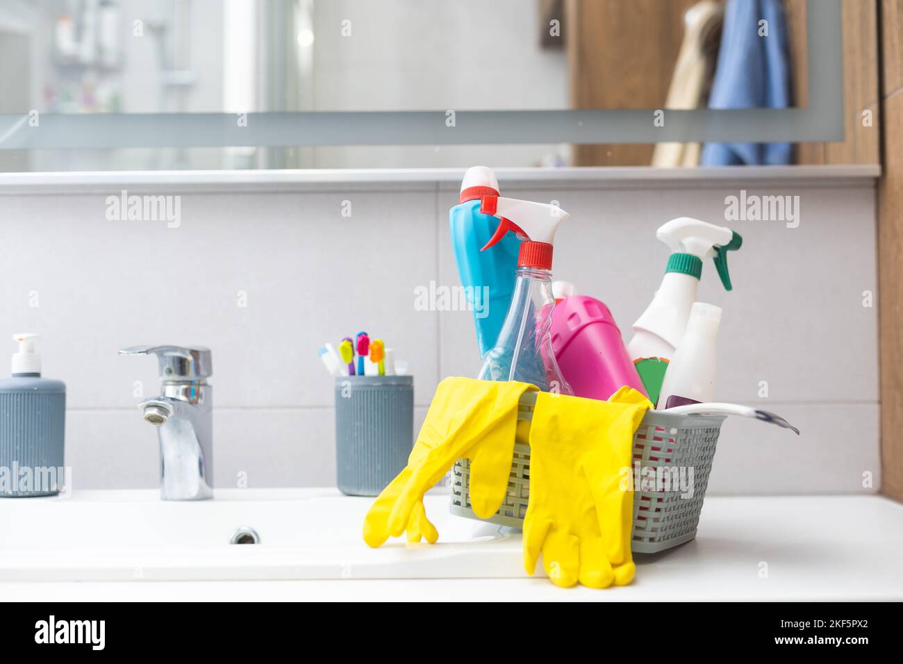 Cleaning agent, detergent and liquid soap dispenser bottle on the