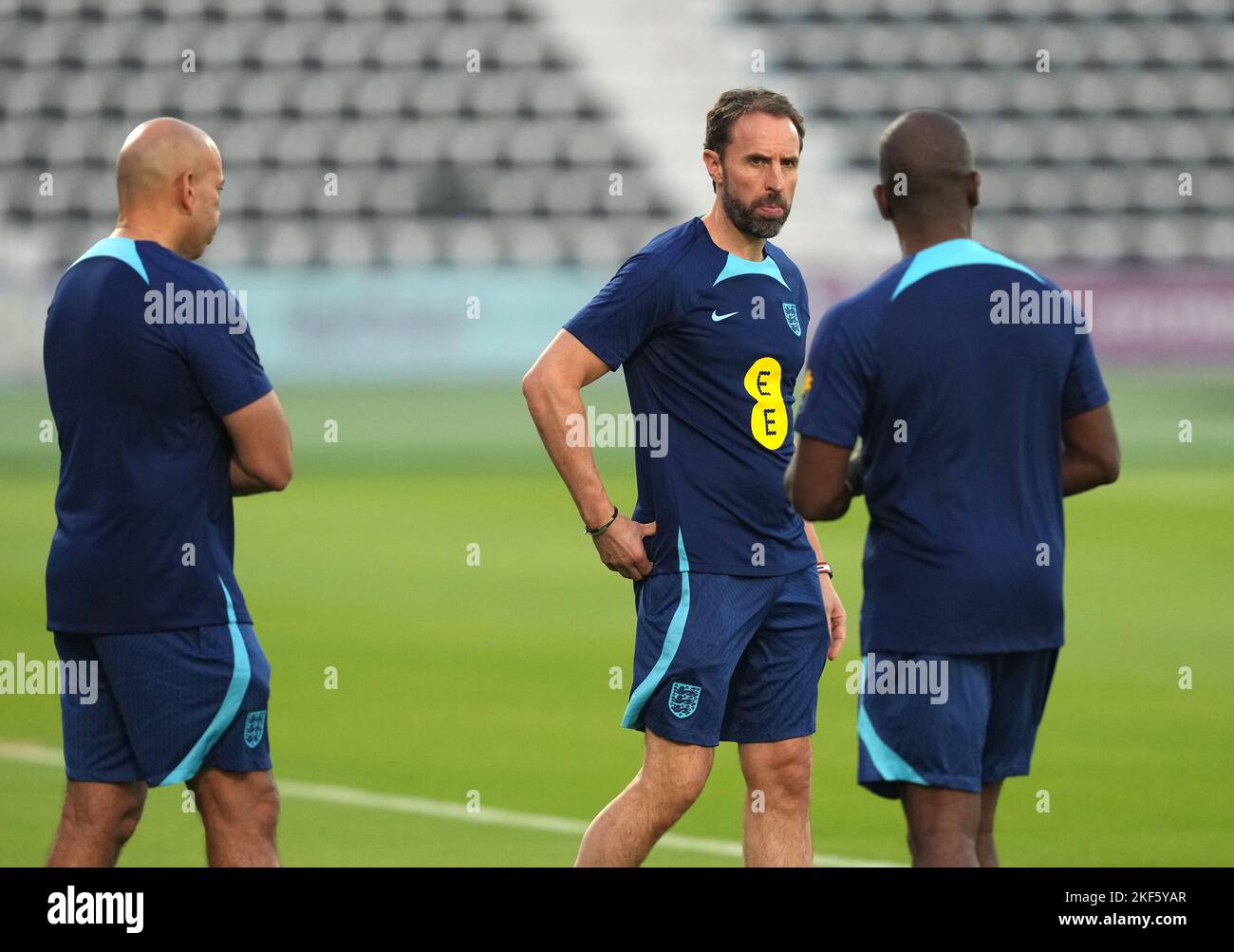 England manager Gareth Southgate (centre) during a training session at the Al Wakrah Sports Club, Stadium Al Wakrah, Qatar.  Picture date: Wednesday November 16, 2022. Stock Photo