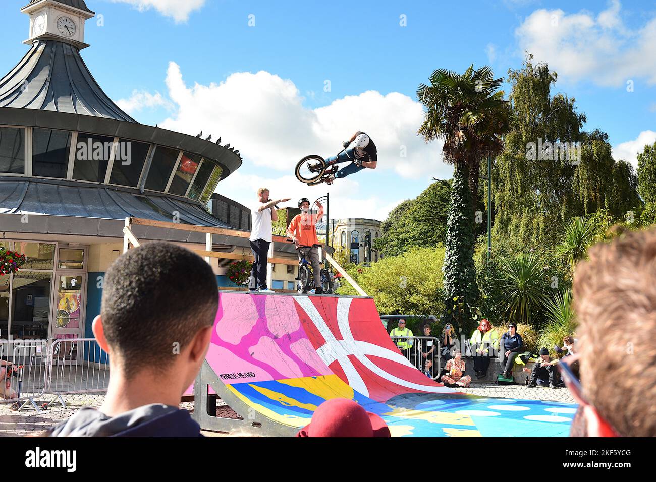 BMX stunt rider display in Bournemouth square Stock Photo