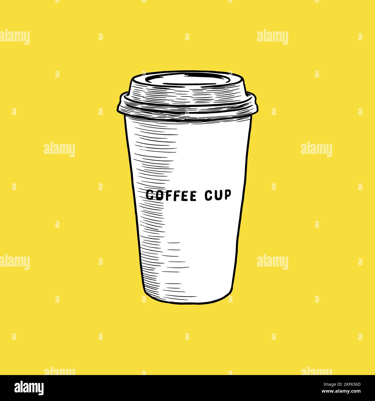 Paper Coffee Cup Icon. Cafe Concept, Sketch and Vintage Style. - Vector ...