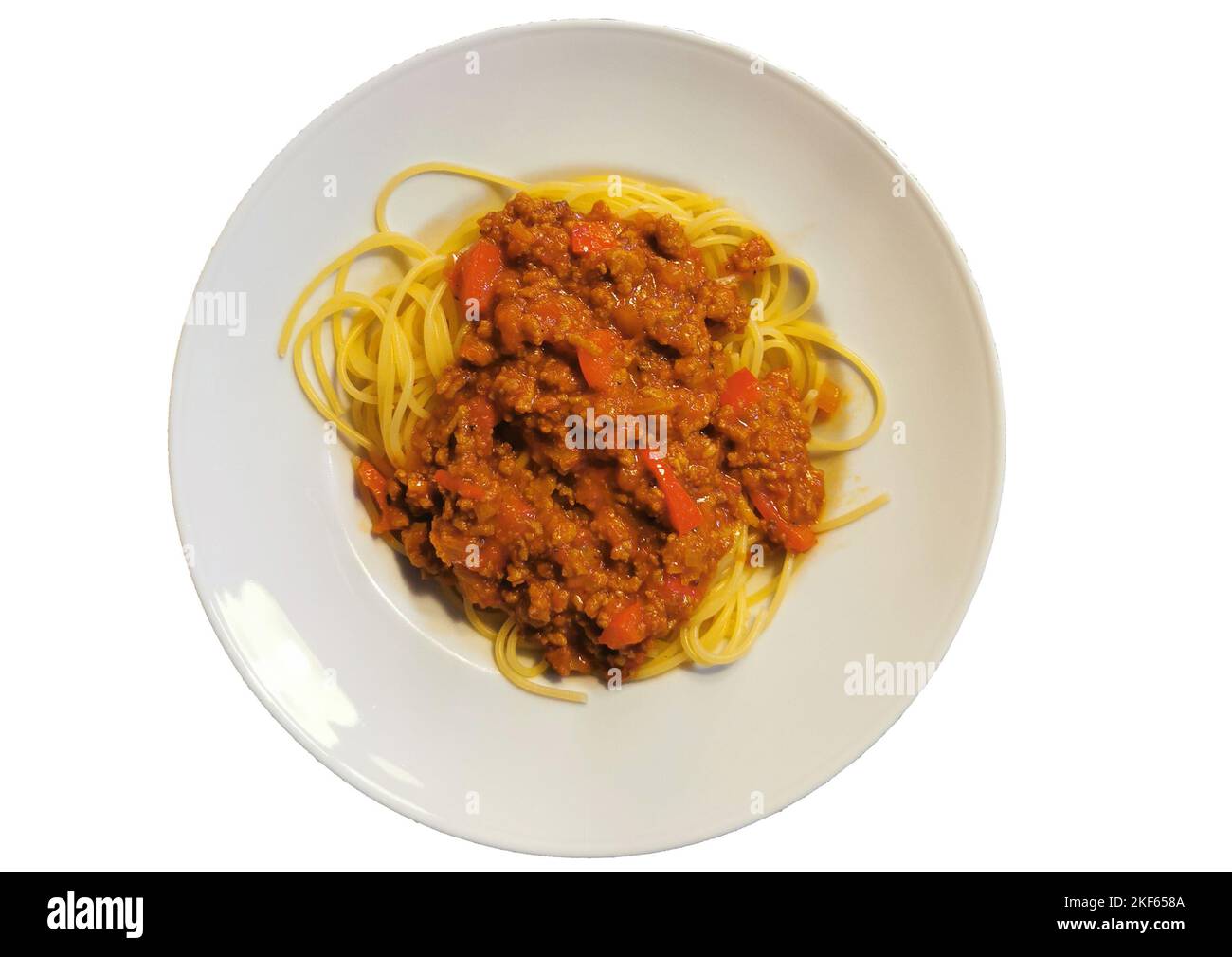 Spaghetti Bolognese auf weißen Teller, freigestellt Stock Photo