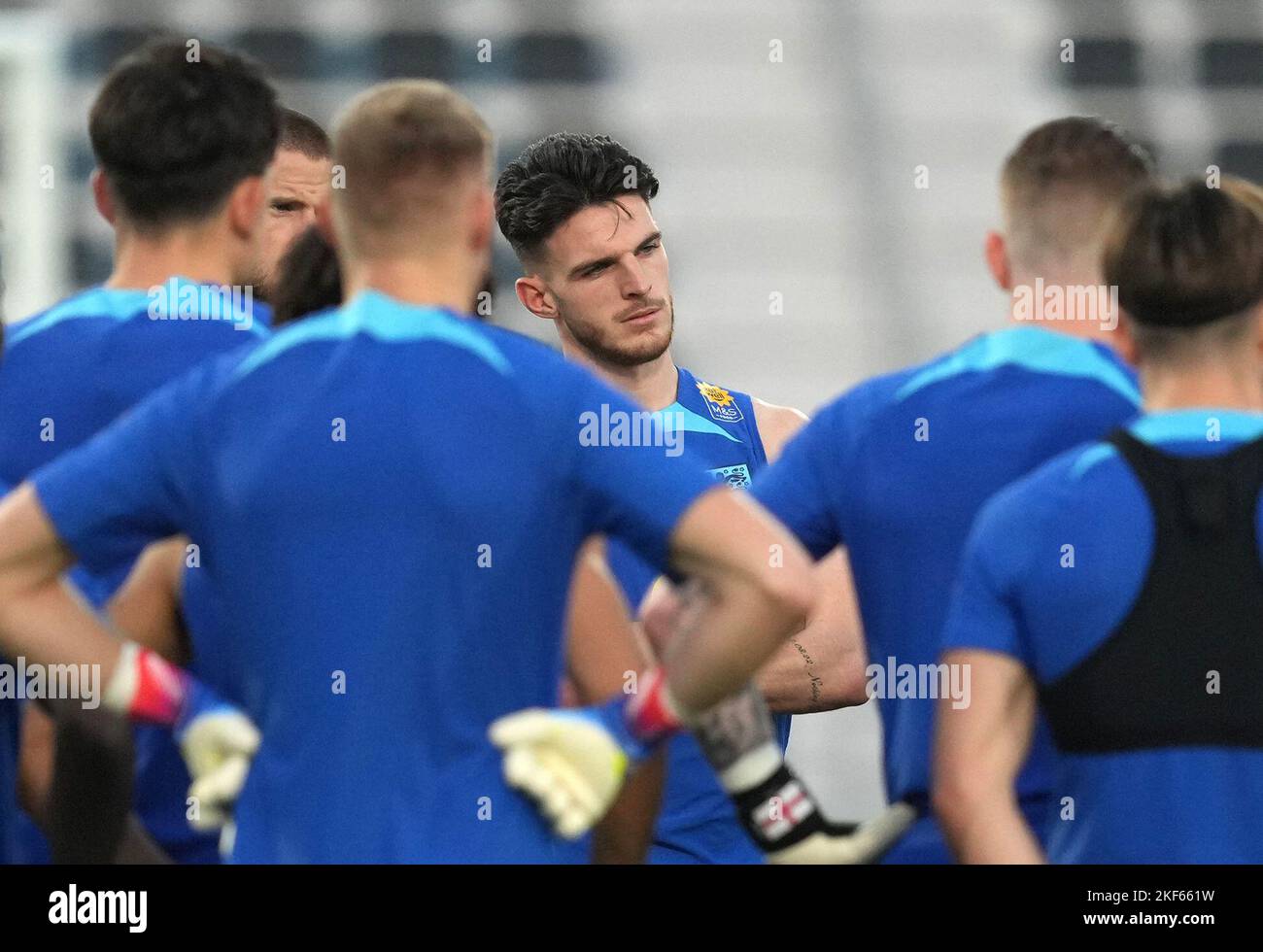 England's Declan Rice (centre) during a training session at the Al ...