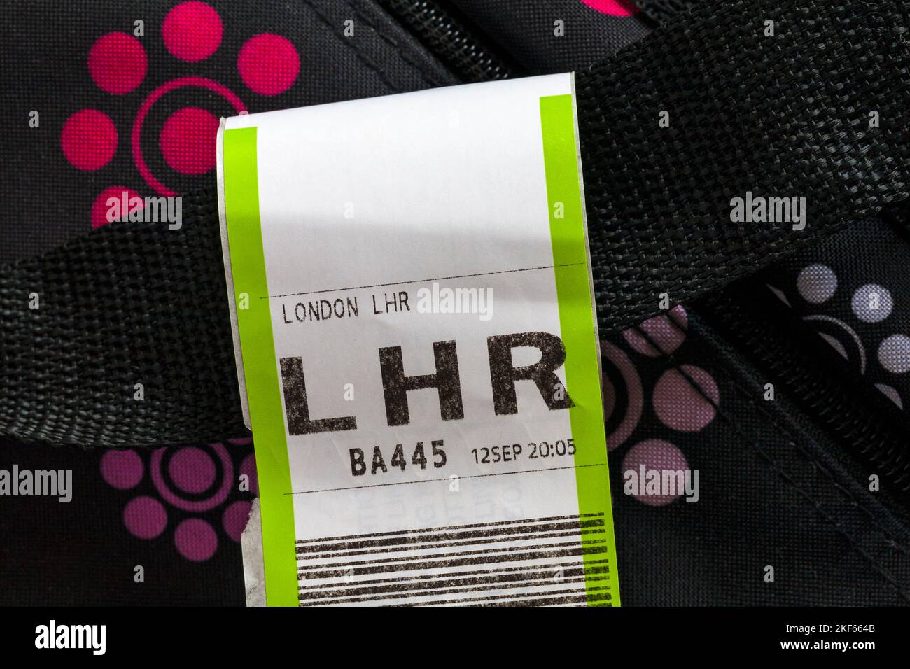 BA British Airways luggage label stuck on luggage for LHR London Heathrow airport in England UK Stock Photo