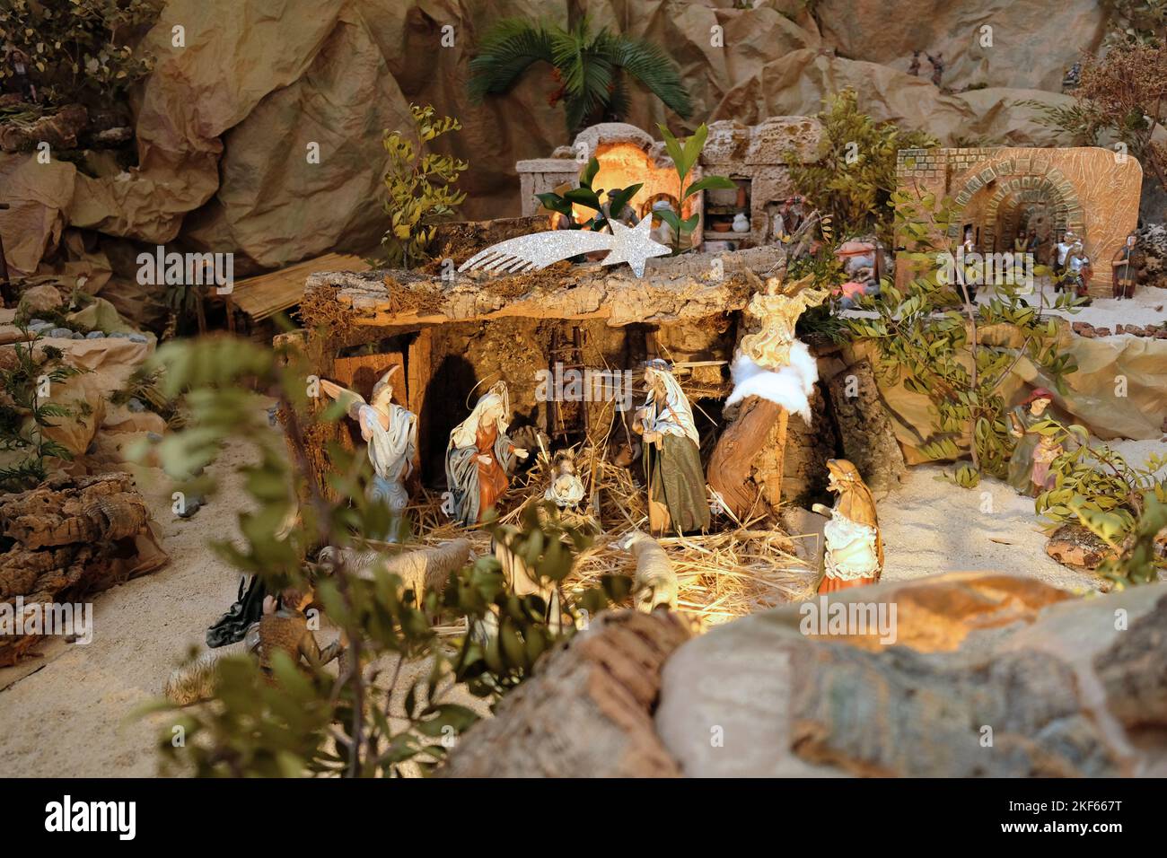 Nativity scene with baby Jesus. The Magi in the nativity scene