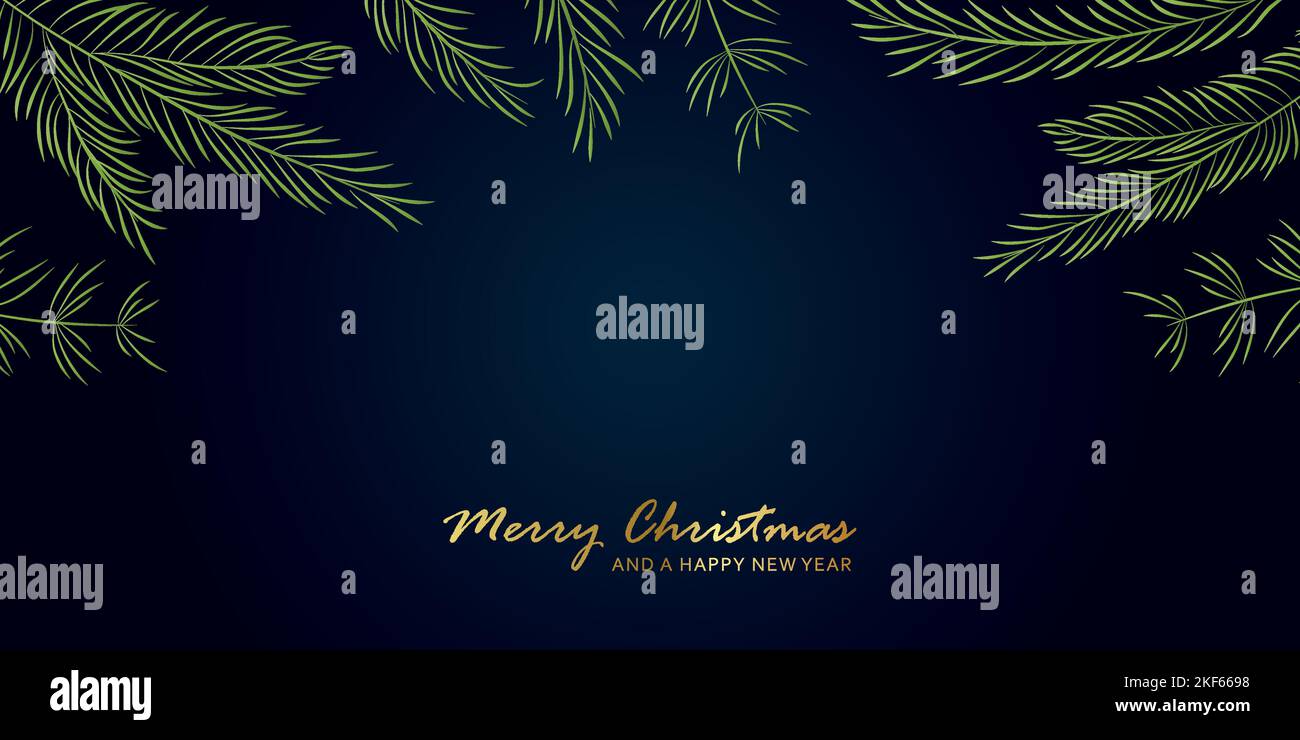 christmas greeting card background with fir branches and golden text ...