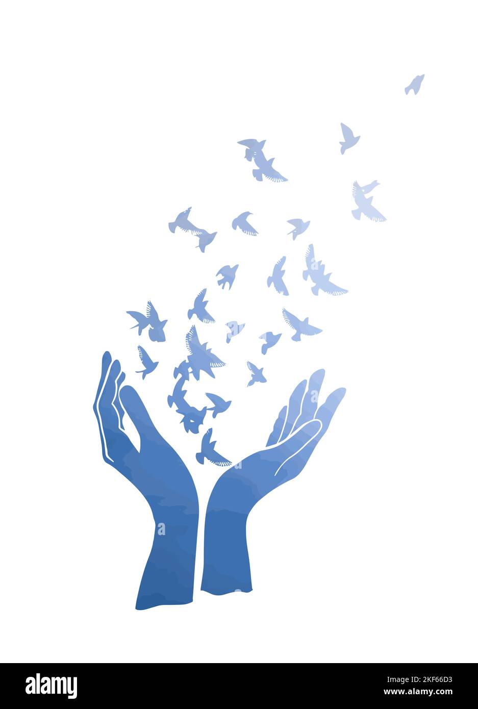 care about world. concept of world without war Blue hands and dove. Vector illustration Stock Vector