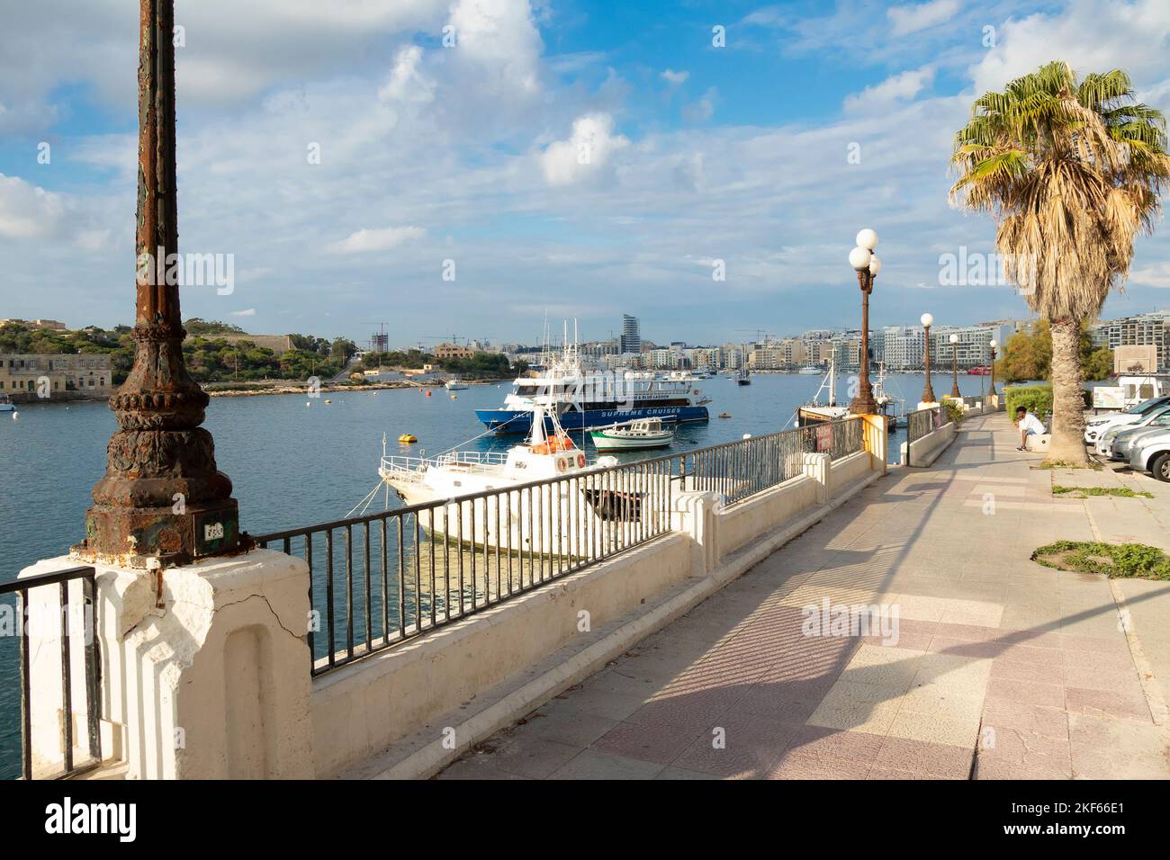 Sliema, Malta - November 12, 2022: Waterfront promenade on early morning Stock Photo