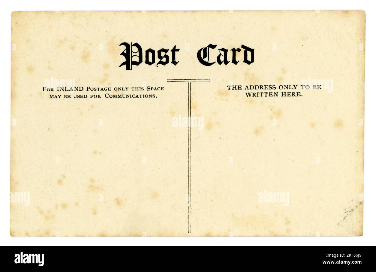 Reverse of original WW1 era postcard with gothic style font, circa 1914, U.K. Stock Photo