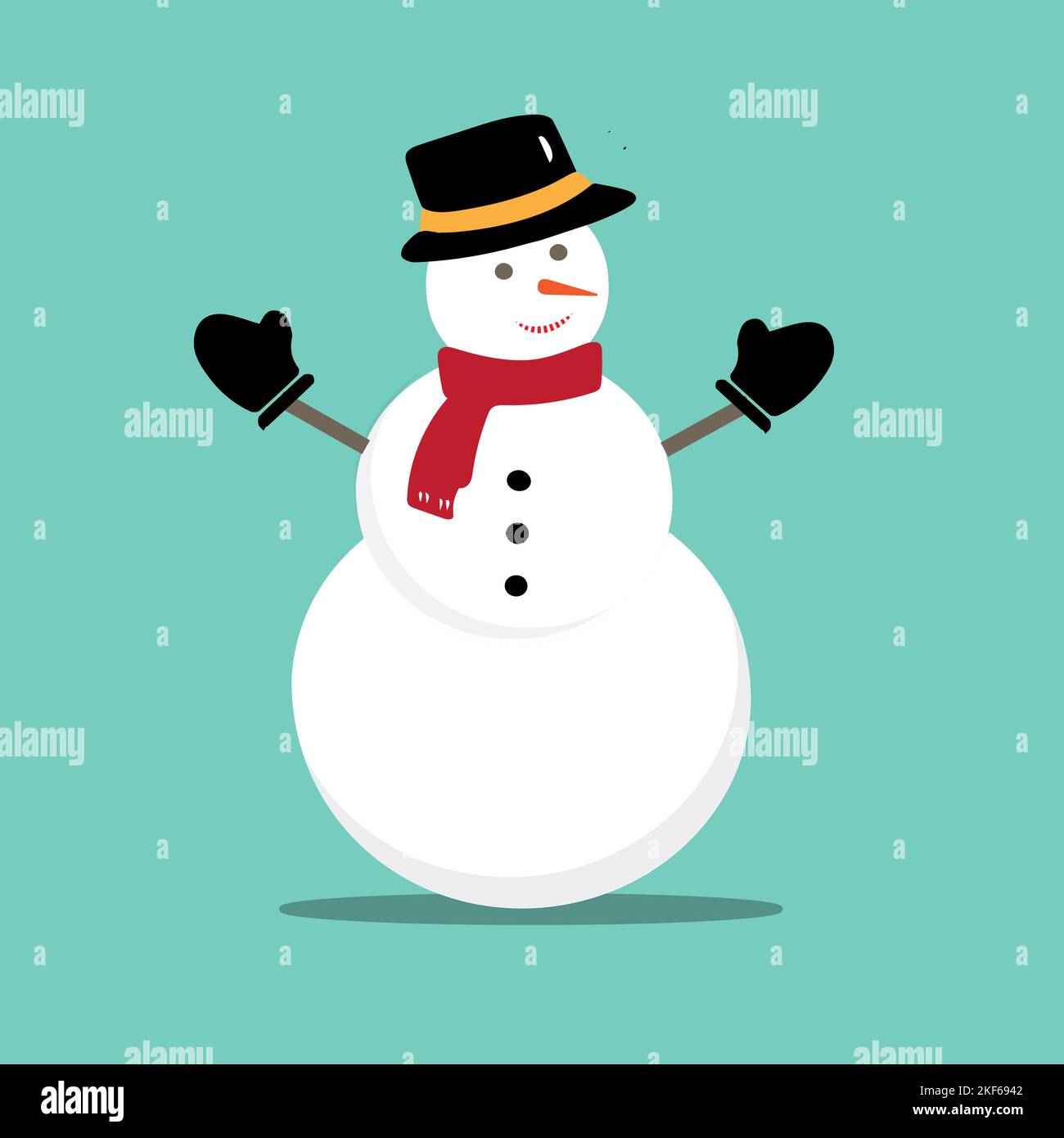 Snowman icon flat style. Vector eps10. Snowman with hat and scarf. Vector illustration. New year concept. Stock Vector