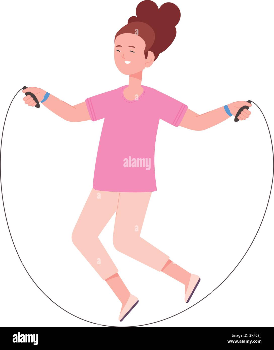 Happy kid with skipping rope. Jumping girl training isolated on white ...