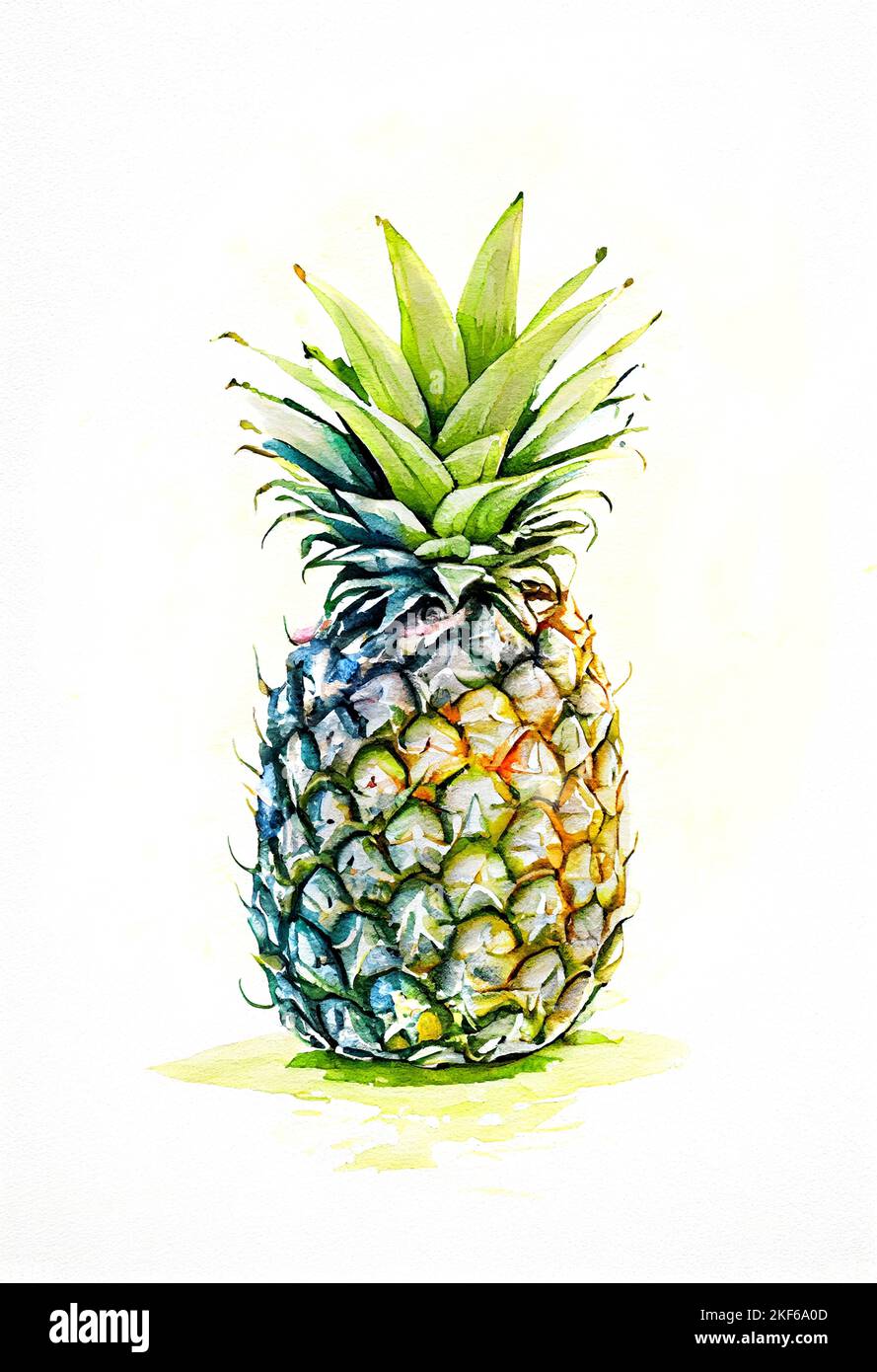 Illustration of Pineapple in Watercolor Painting Style for wedding stationary, greetings, wallpapers, fashion, background. Stock Photo