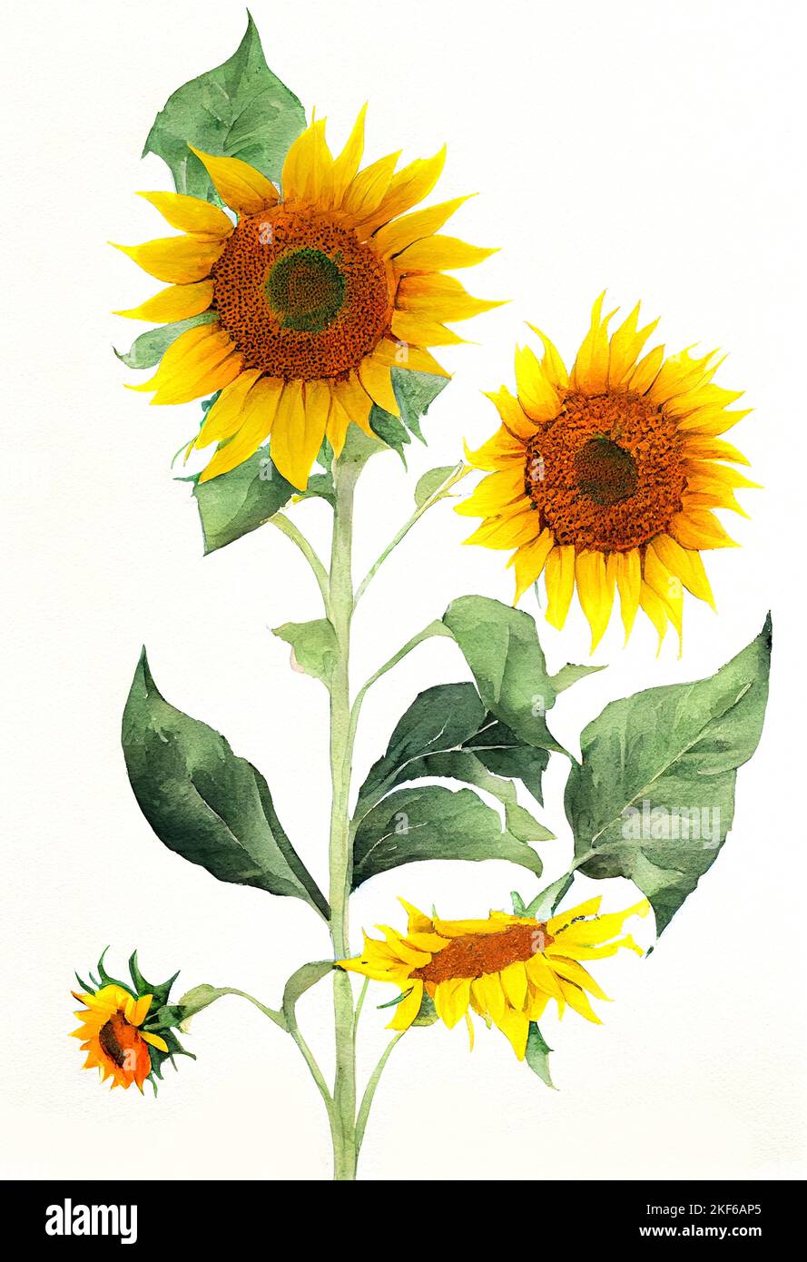 Illustration of Yellow Sunflower in Watercolor Painting Style for ...