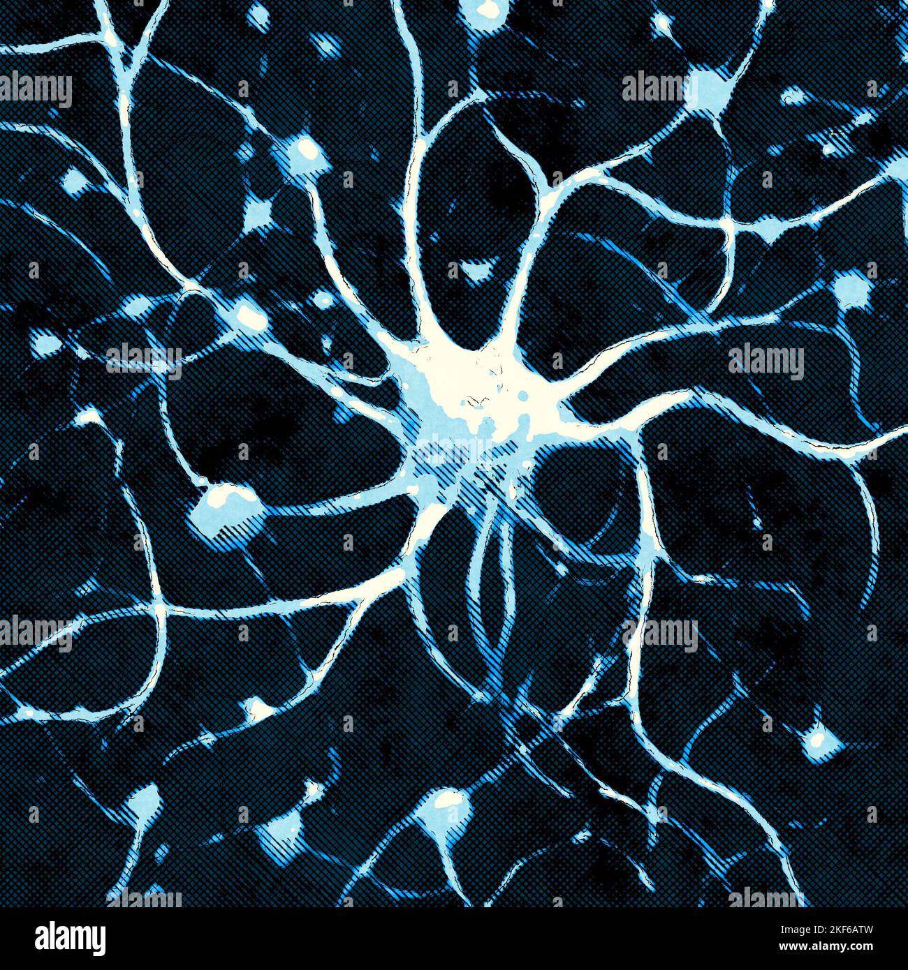 Microscopic view of the synapses. Brain connections. Neurons and synapses. Communication and cerebral stimulus. Neural network circuit, degenerative Stock Photo