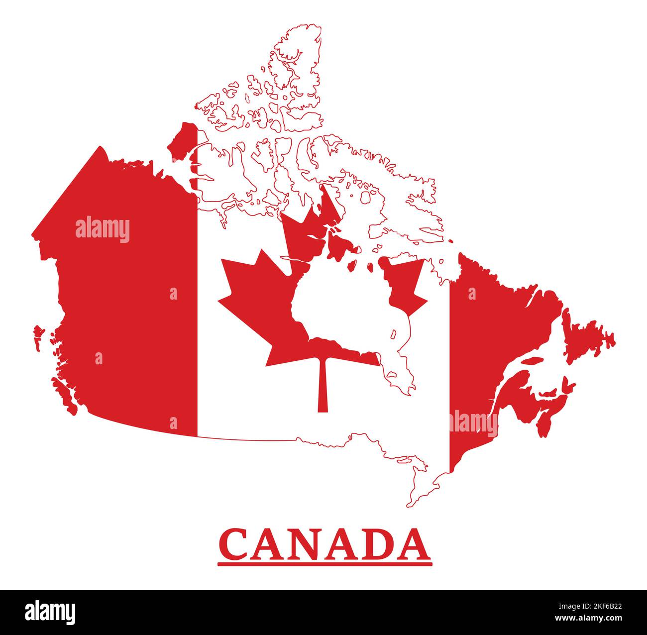 An image of a map of Canada with the Canadian flag inside isolated on a ...