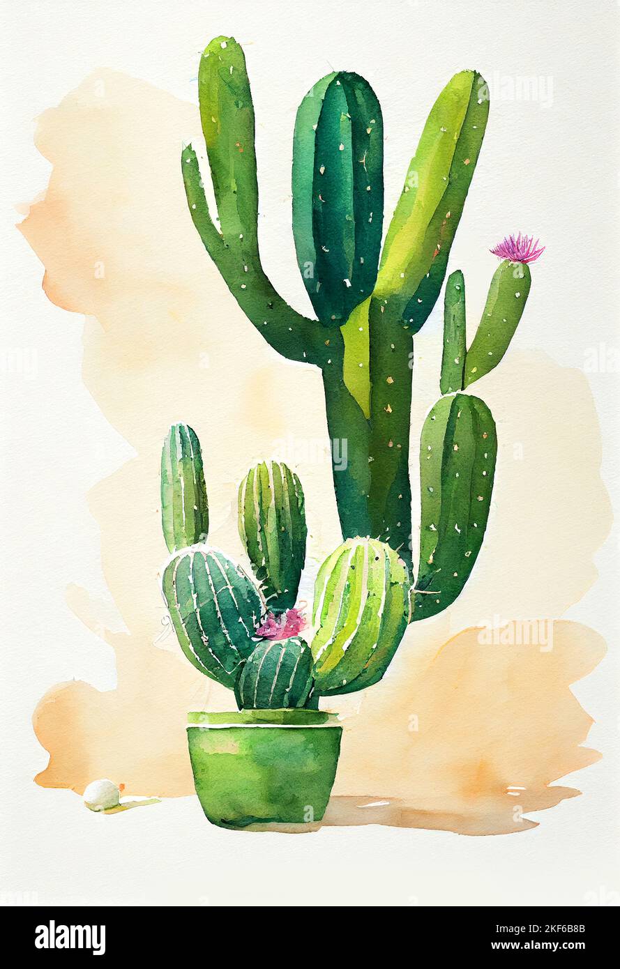 Illustration of Cactus plant in Watercolor Painting Style for wedding stationary, greetings
