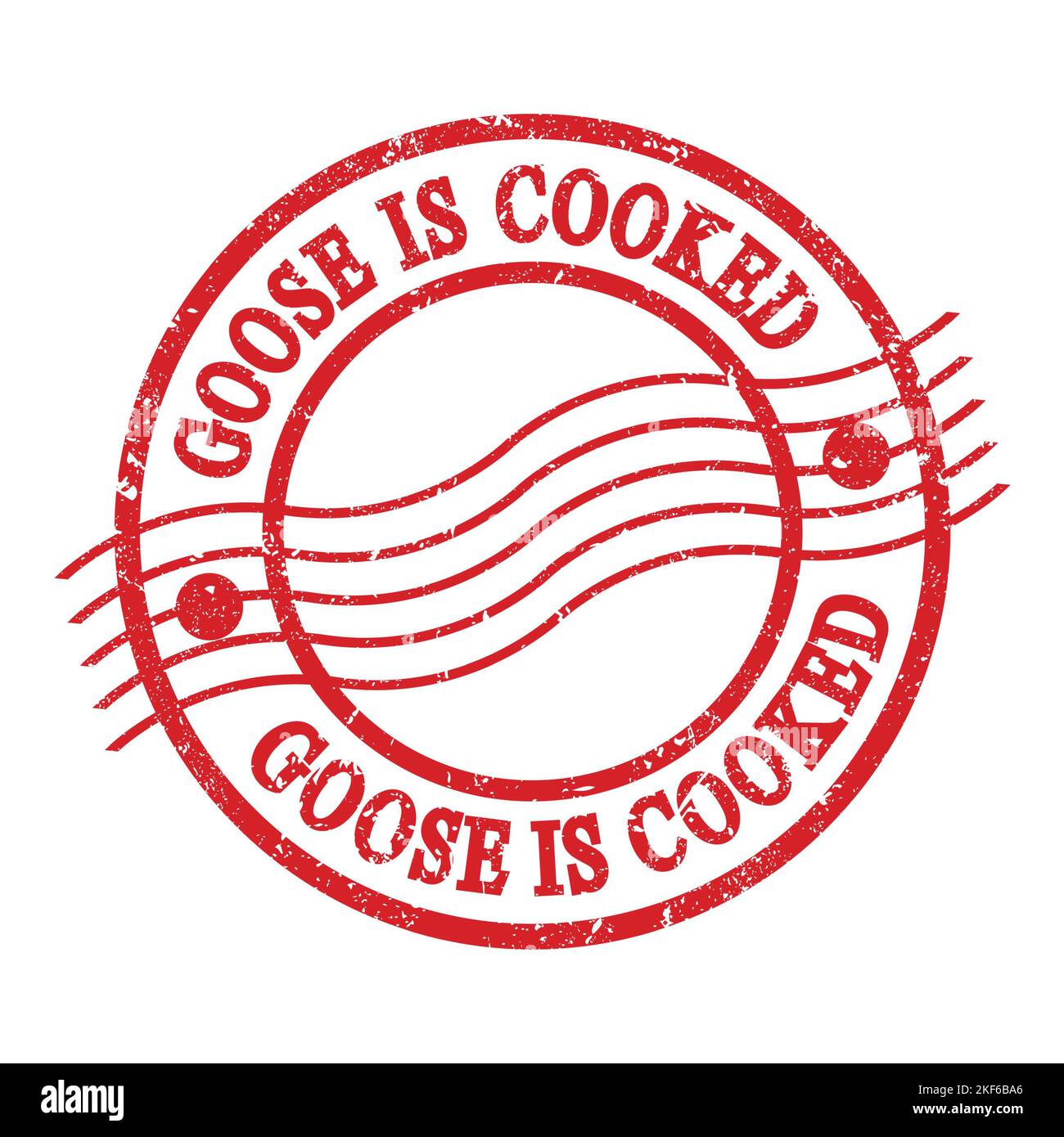 GOOSE IS COOKED, text written on red grungy postal stamp. Stock Photo