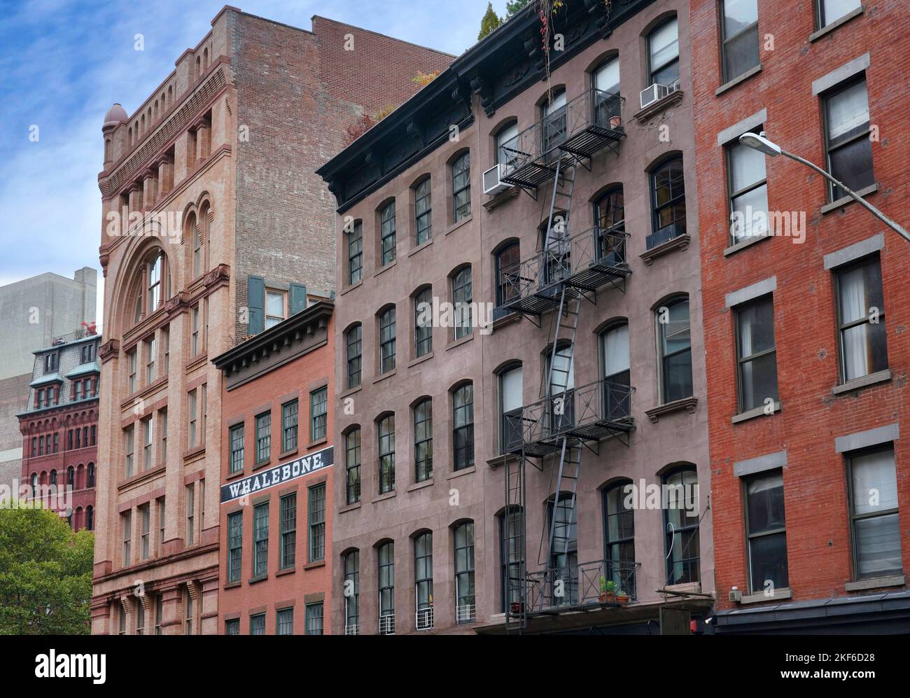 New York City, Duane Street, old apartment and commercial buildings in lower Manhattan near Tribeca. One had a whalebone business from about 1860 Stock Photo