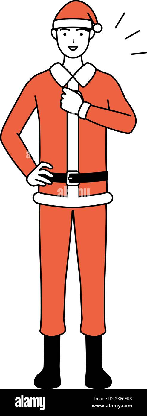 Simple line drawing illustration of a man dressed as Santa Claus tapping his chest. Stock Vector