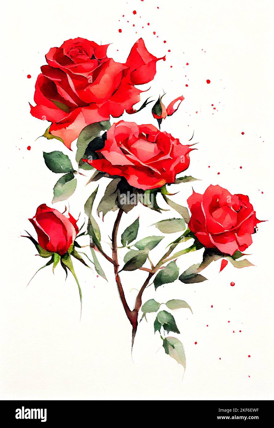 Illustration of Red Rose in Watercolor Painting Style for wedding