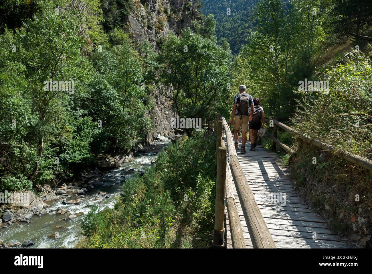 Trekkers walking the Royal trail (cami Ral).La Massana.Andorra Stock Photo