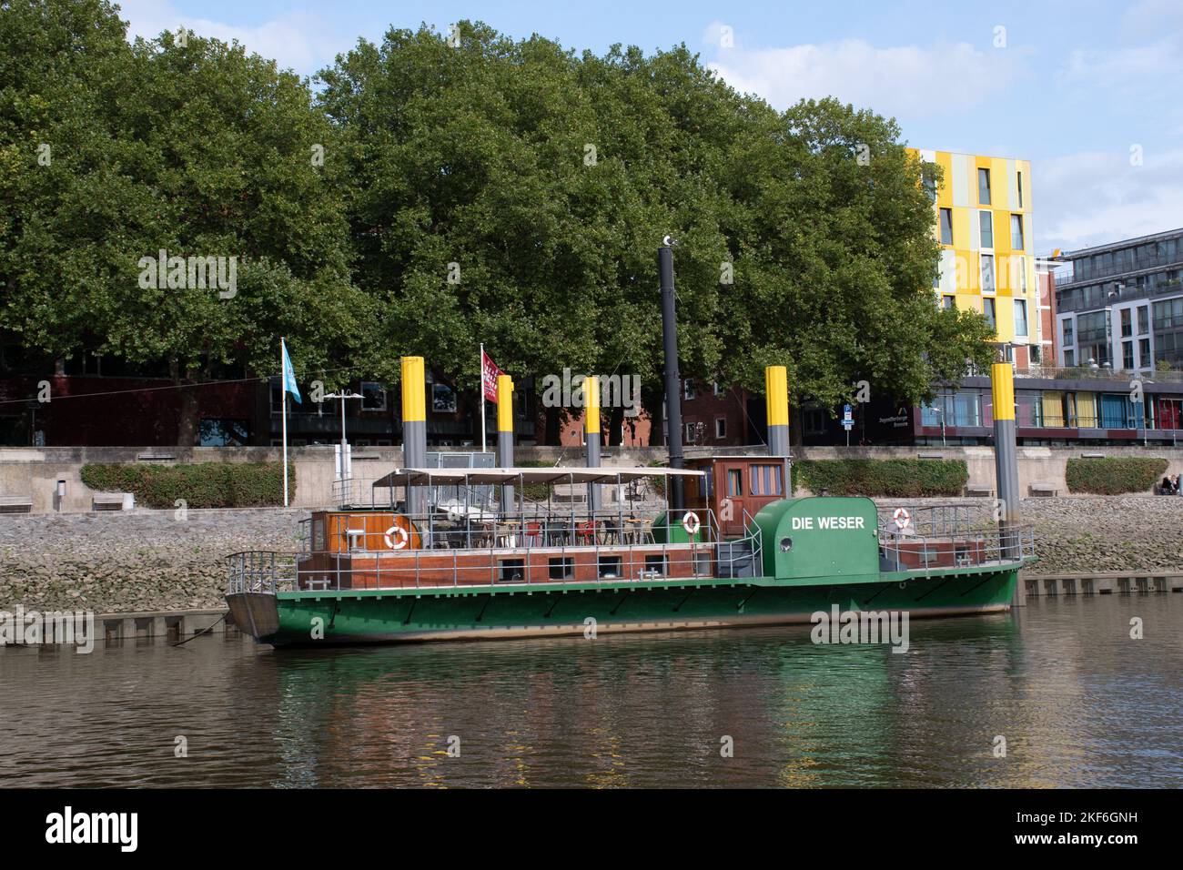 Bremen Youth Hostel’s floating hostel Die Weser, a replica paddle steamer on the banks of the River Weser at the Schlachte Stock Photo